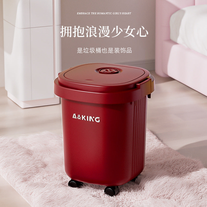 New Covered Deodorizing Trash Can for Home, Bathroom, Living Room, Movable Wastebasket