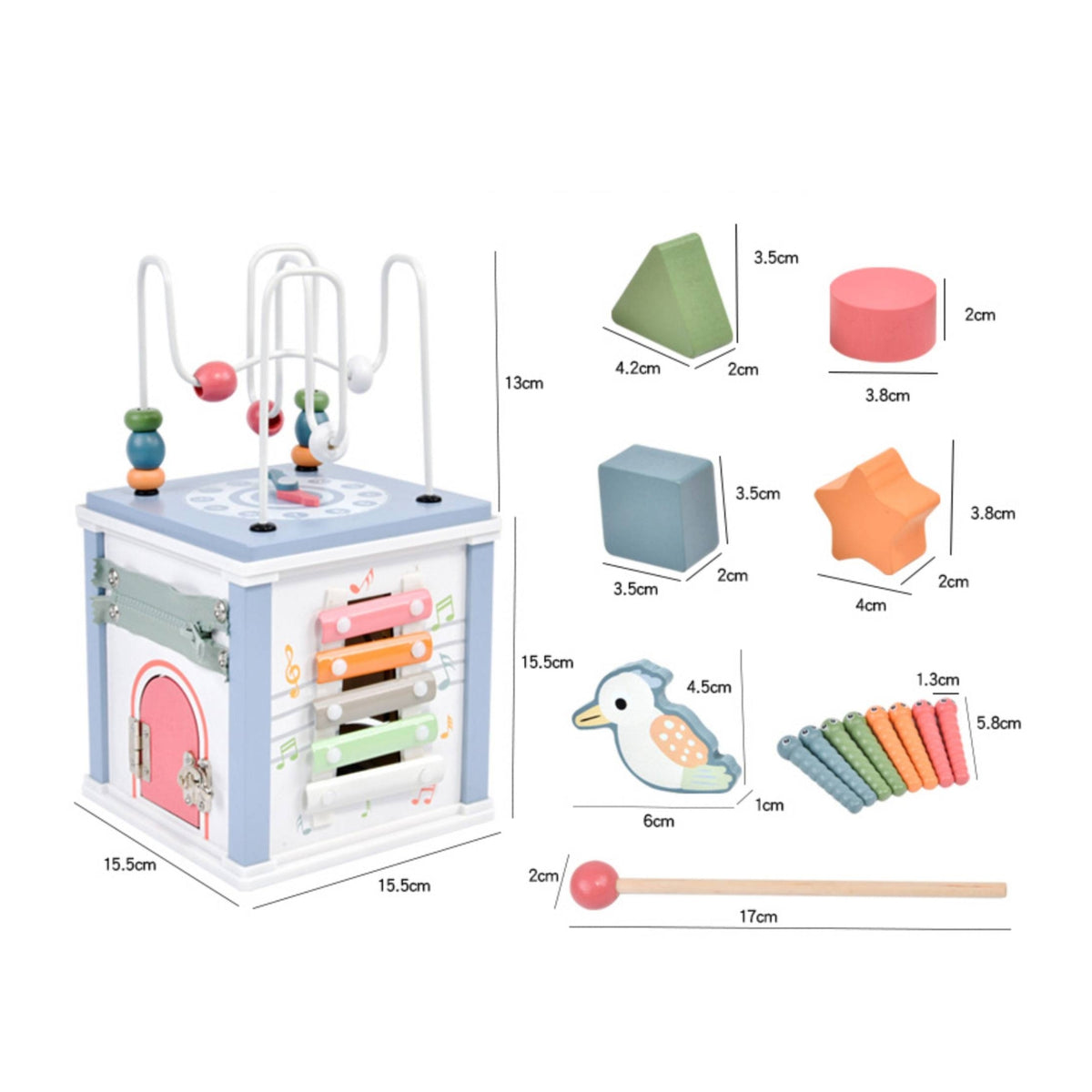 Wooden Busy Box with Bead Maze Child-Centered Activity Cube with Bead Maze Sensory Play Cube Educational Toddler Activity Center