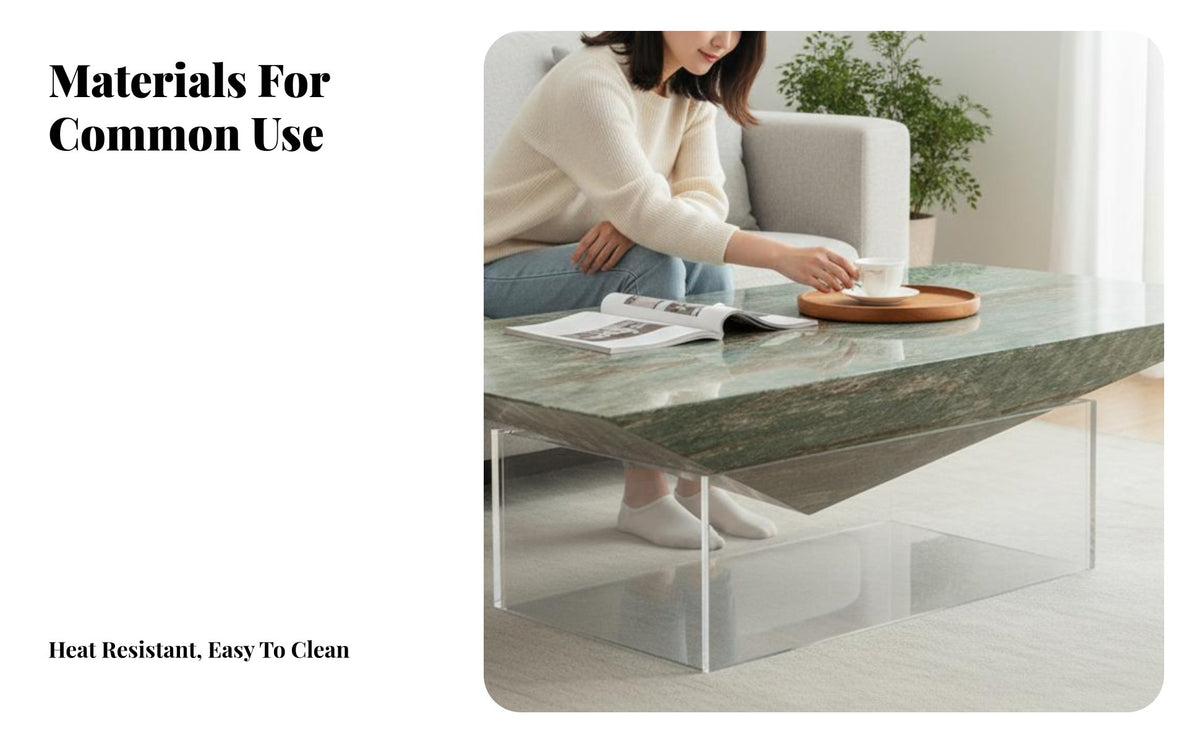levitating visual effect Acrylic Leg Coffee Table Minimalist Living Space Design Room Furniture Modern visual Artistic Centerpiece for Interior Decorators, Designers, residents, Lounge Area, Office Reception, Den, Apartment