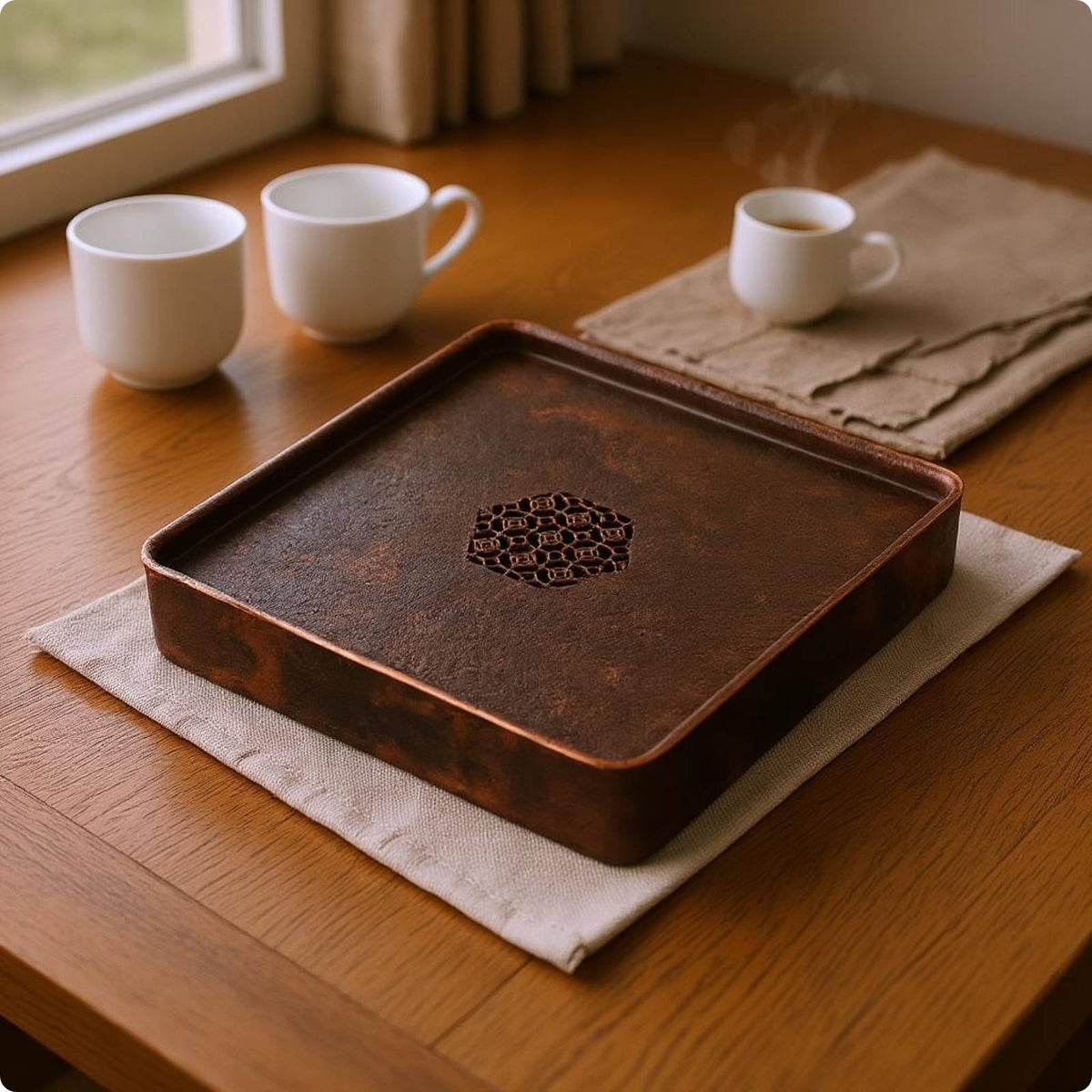 Copper Tea Tray Low-Silhouette Drainage Tea Tray Long-Lasting