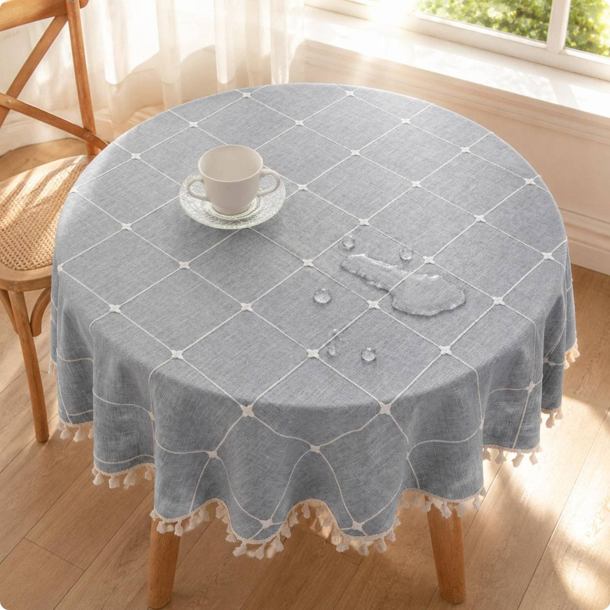 Round Jacquard Table Cover Jacquard Tablecloth Spill-Resistant Waterproof Tablecloth for Dining Room