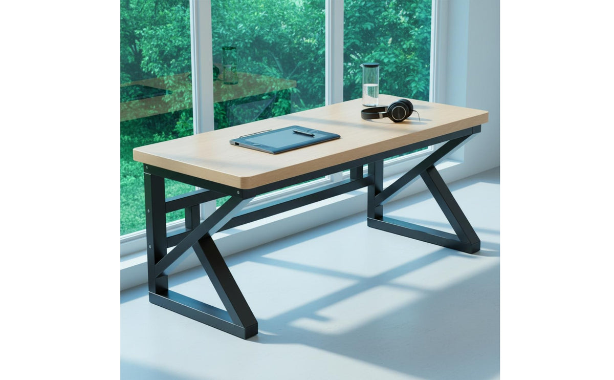 Computer Desk Thick Desktop Wood Computer Desk Reinforced Cross-Bracing Study Table for Students, Bedroom, Gaming