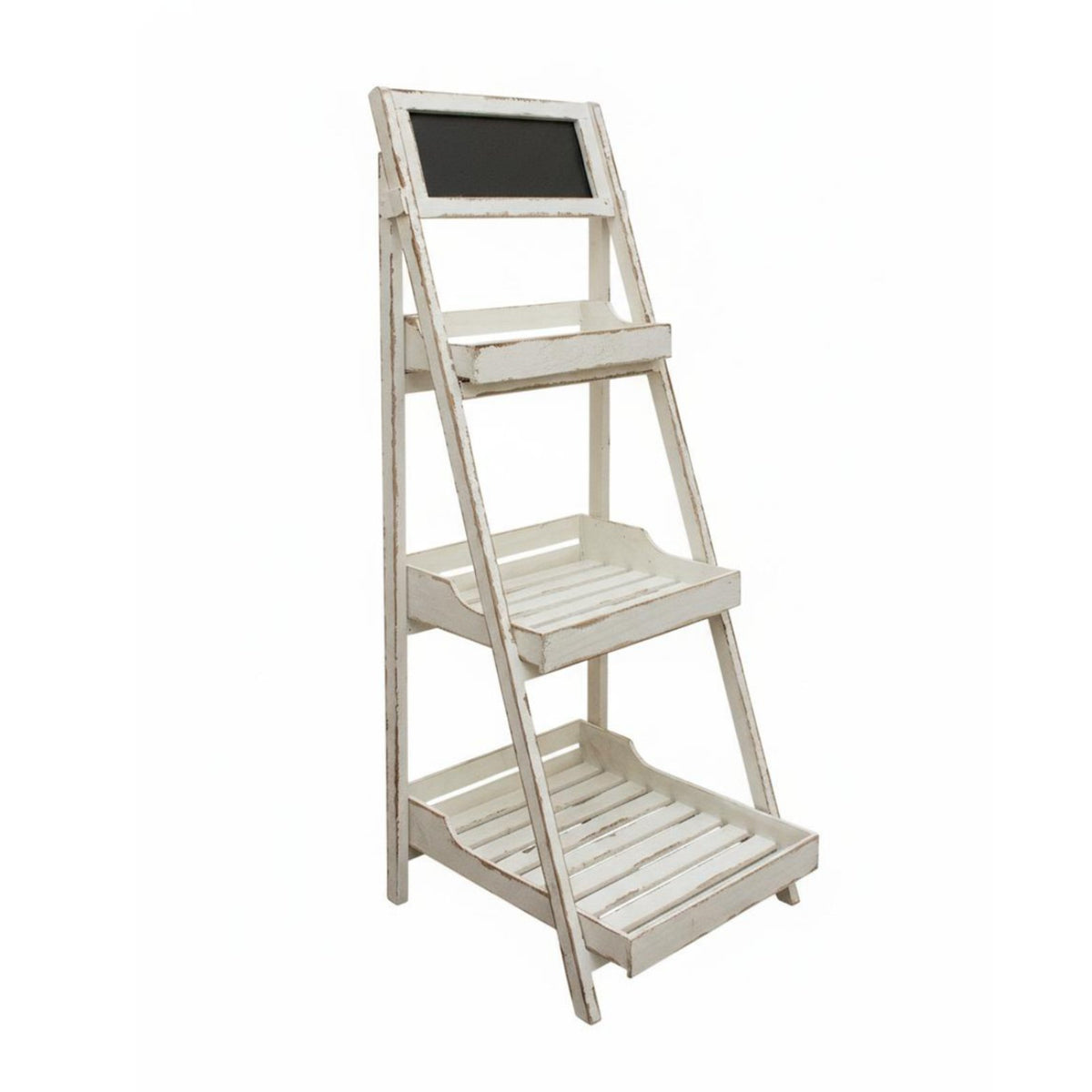 3-Tier Foldable Ladder Shelf Vintage Look 3-Tier Ladder Shelf Freestanding Sturdy Frame for Apartment Dwellers, Patio, Garden
