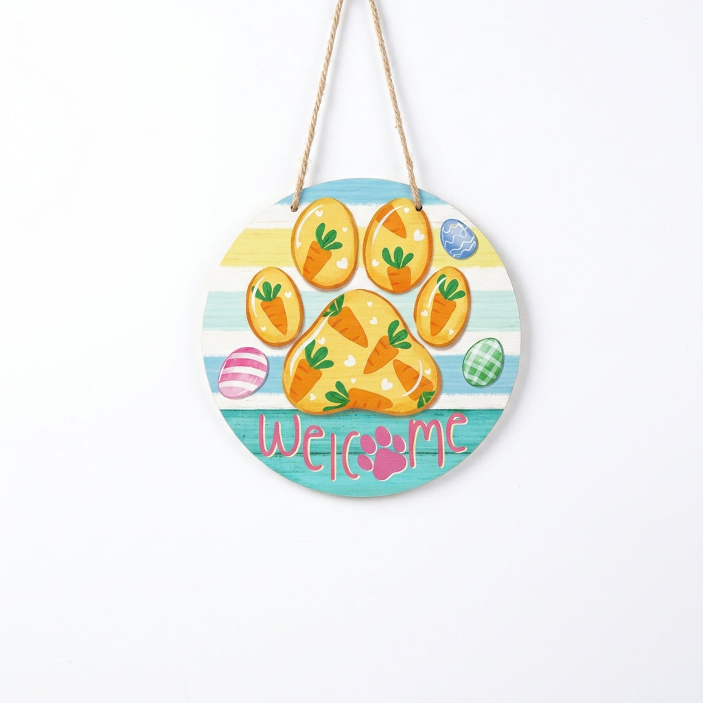 Easter Welcome Wreath Ready to Hang Front Door Easter Decoration Farmhouse Design Wooden Welcome Sign for Homeowners, Families, Entryway, Porch