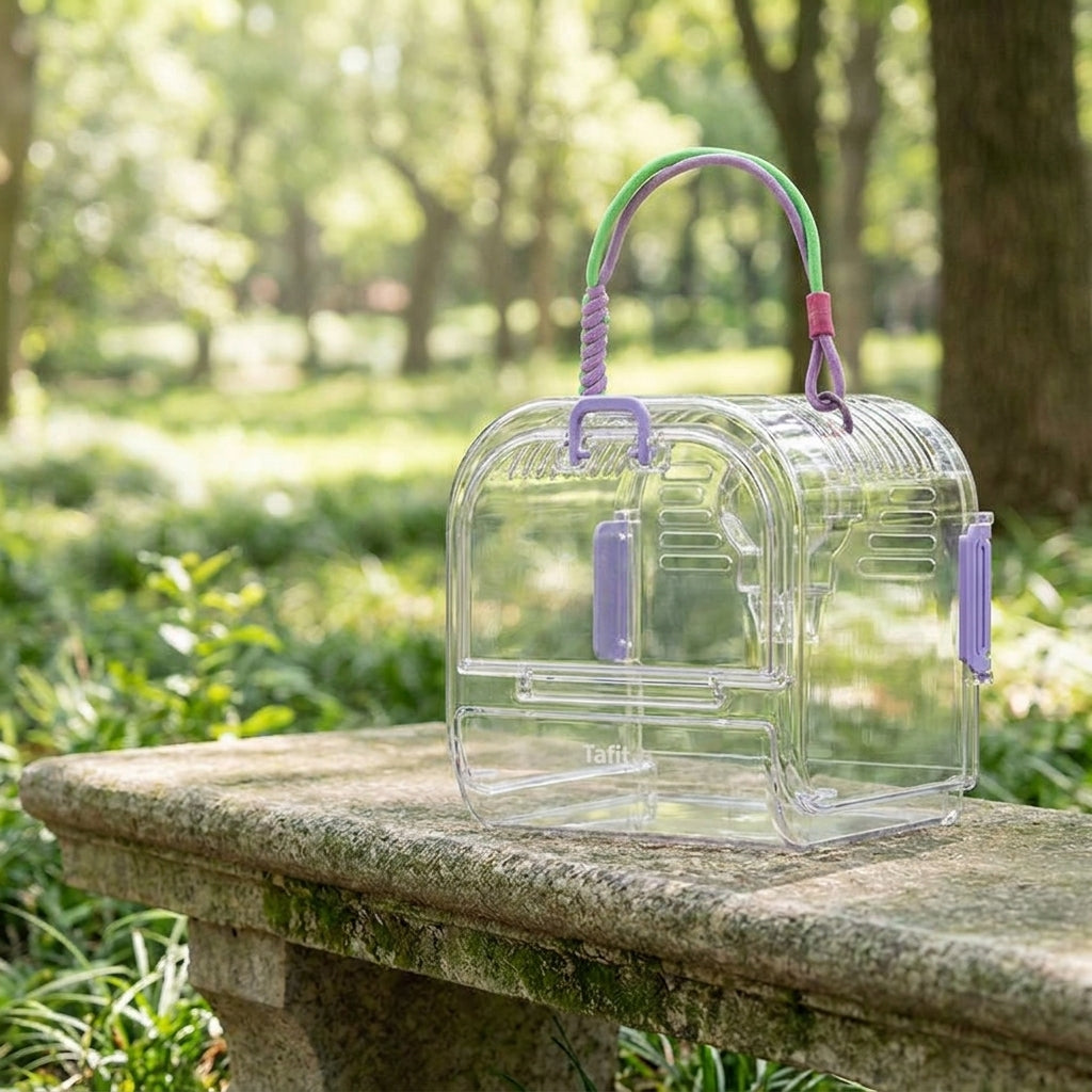Portable Bird Cage with Cover, Transparent Panels for Parrot Travel, Outdoor Bird Carrier with Perch, Small Size Handheld Animal Travel Bag