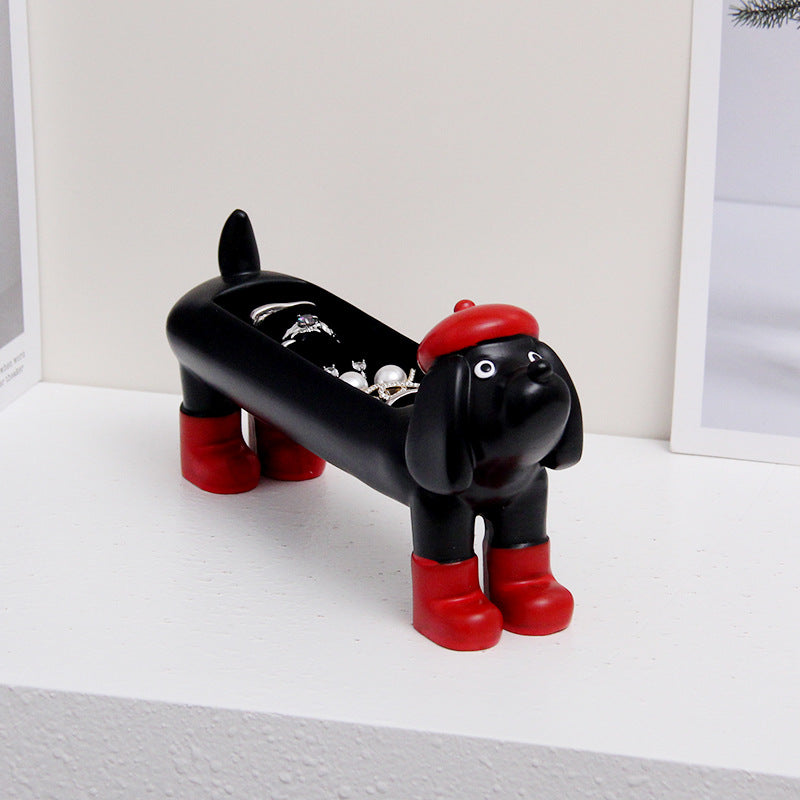 Cute Dachshund Dog Ring Holder Ornament, Earring and Jewelry Storage Box with Sponge Ring Pillow, Gift for Women