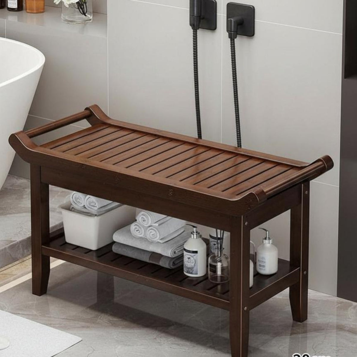 Bamboo Bath Stool Water Resistant Bamboo Shower Bench Heavy-Duty for Living Room