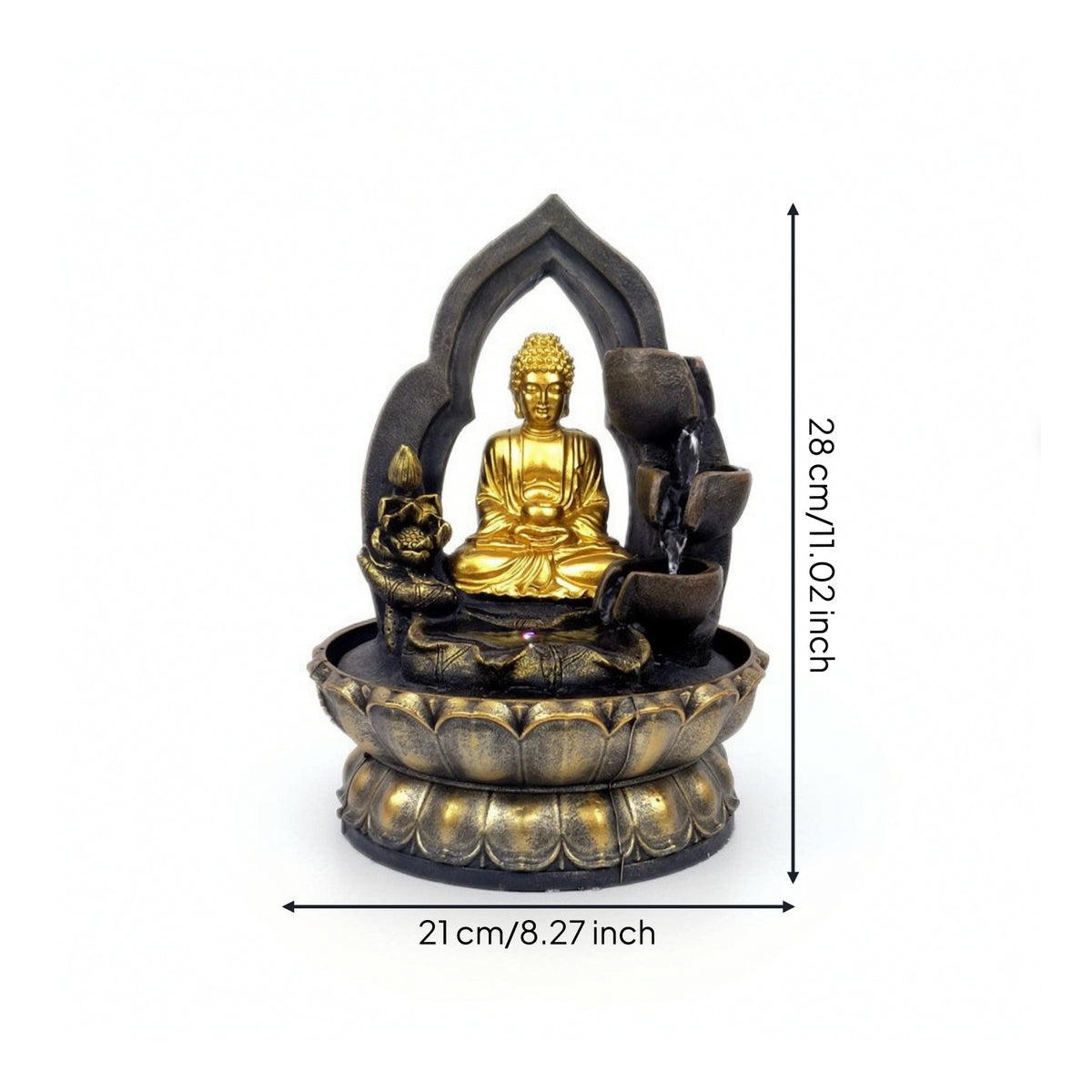 Stone-Like Tabletop Water Fountain Small Sitting Buddha Fountain Zen-Style Ornament Meditative for Desk, Living Room