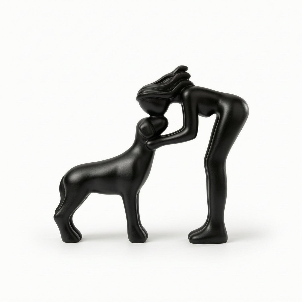 Human and Dog Statue Affectionate Dog Sculpture Warm for Pet Owners