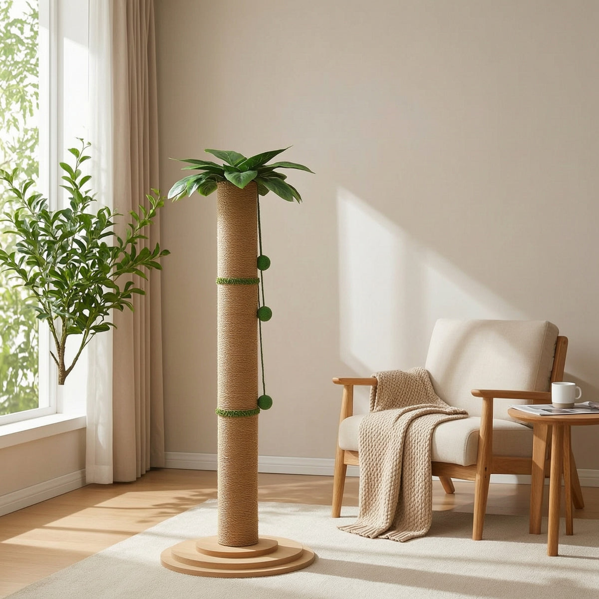 Large Sisal Cat Scratching Post with Interactive Ball