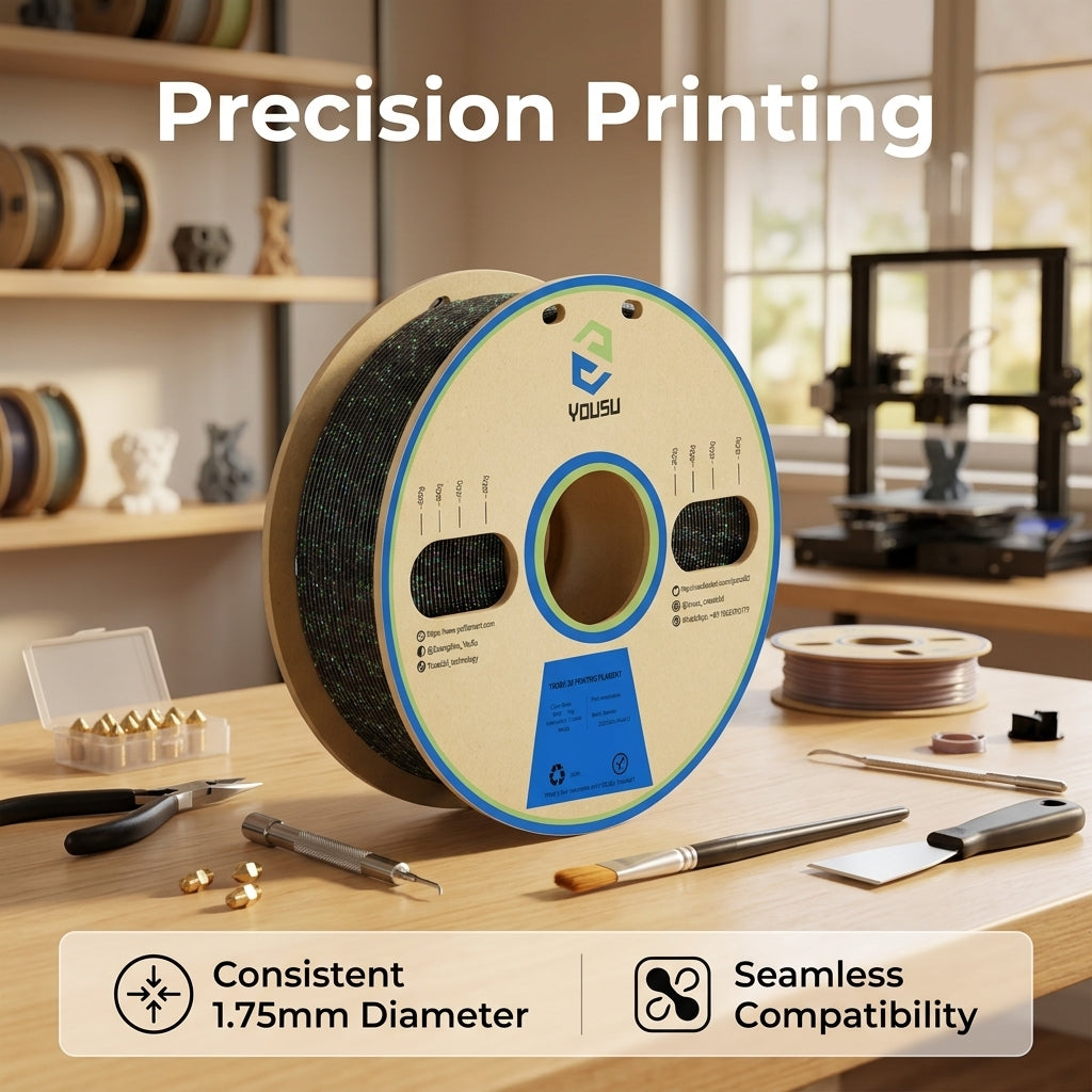 Glitter PLA Filament for Printer, Black Material 1.75mm Diameter, 1kg Spool for Hobbyists and Crafts, Shiny Sparkle for Decorative, Twinkling Effect