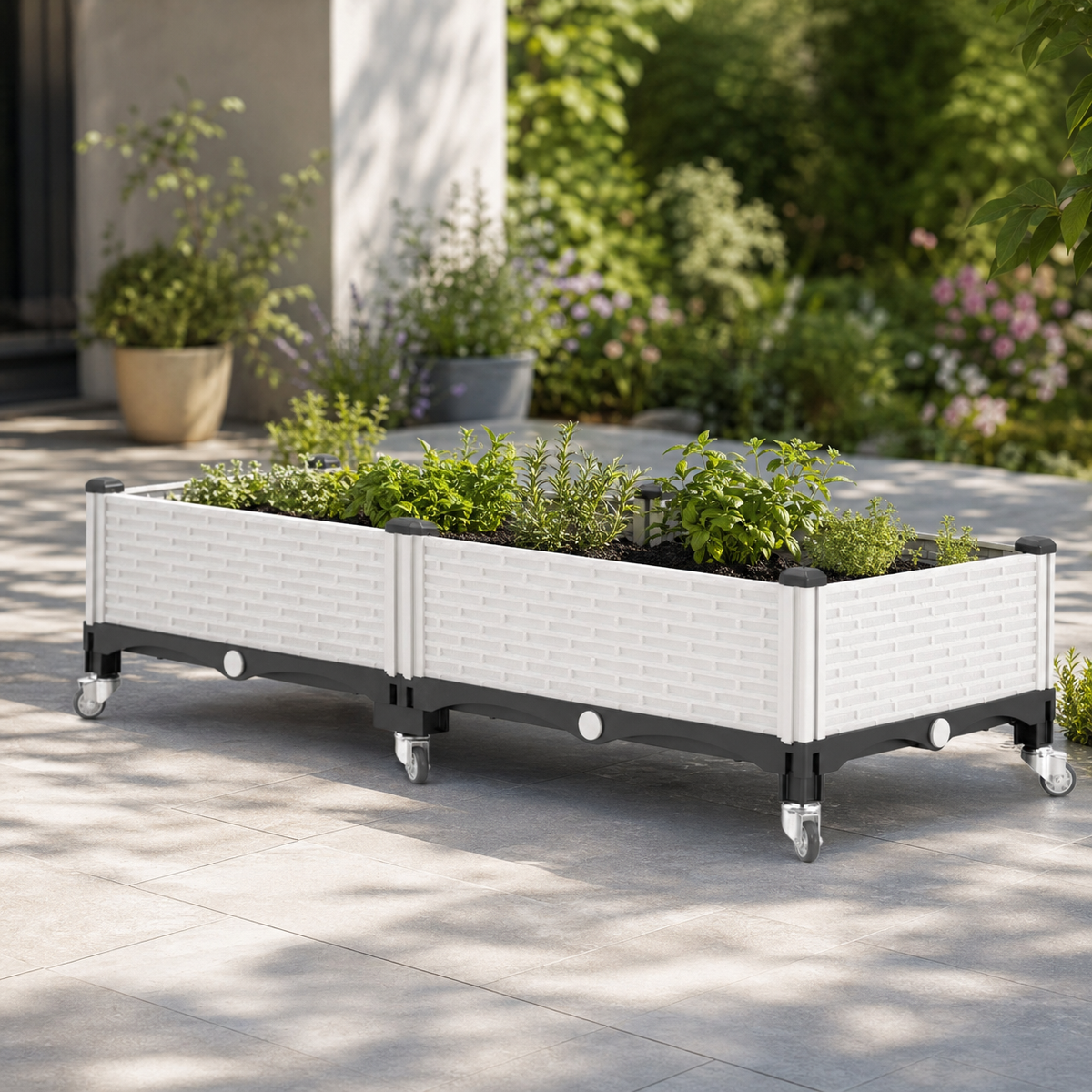 28cm Outdoor Planters, Rectangular Plant Pots Outdoor for Patio, Nordic Garden Planters for Herbs & Vegetables, White Synthetic Synthetic Material