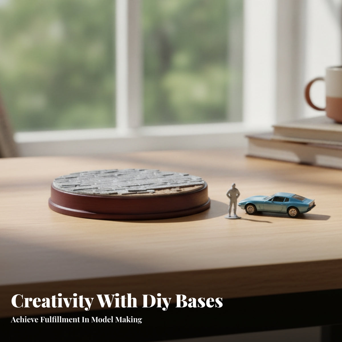 Brown Round Display Base Cylindrical Rim Textured Scenic Base