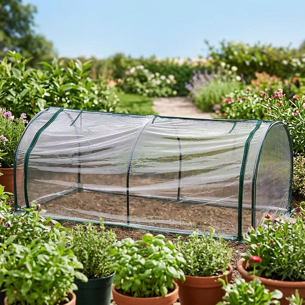 Outdoor Greenhouse, Plant Propagation Greenhouse with Metal Frame, Clear Polyethylene Cover, Zippered for Winter Frost Protection