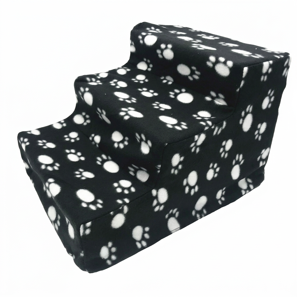 Pet Small Dogs, Dog Steps with Washable Cover, Dog Ramp Gentle Slope, Pet Stairs #variant:Black with White Paw Prints