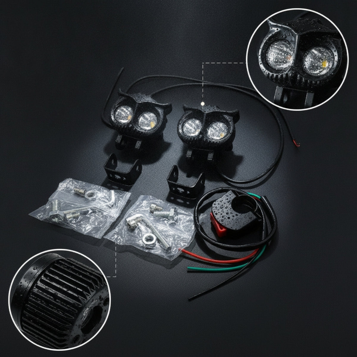 Owl-Shaped Motorcycle Auxiliary Light with Bracket Long-Lasting Motorcycle Auxiliary Lights LED Two-colorColor Lamp Amber for Motorcyclists
