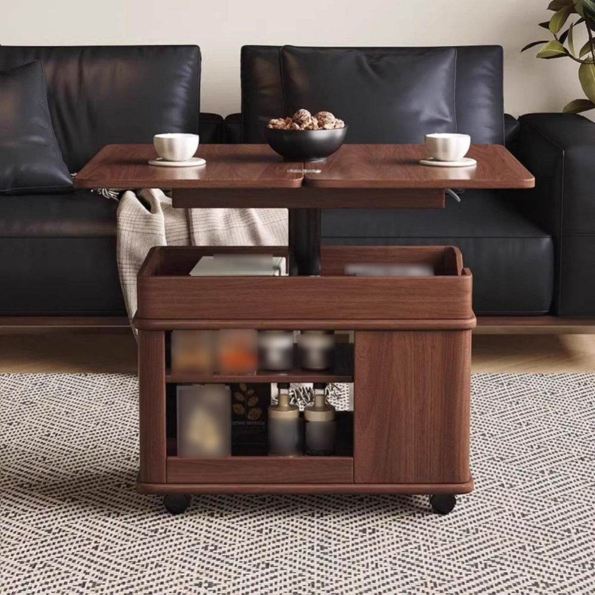 Lift-Top Rolling Storage Table Rotating Tabletop Household Furniture for Bedroom