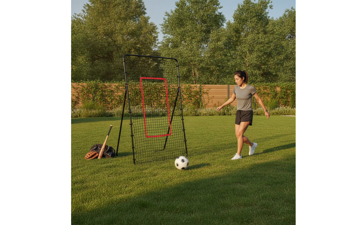 Rectangular Training Net with Target Cylindrical Rebound Goal Angled Pitchback Net Versatile for Backyard
