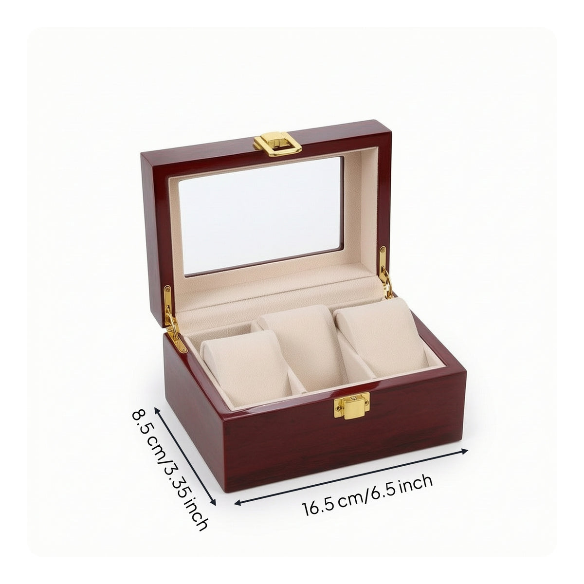 Watch Box with Window Glossy 3 Slot Watch Box Padded Case for Men, Dresser