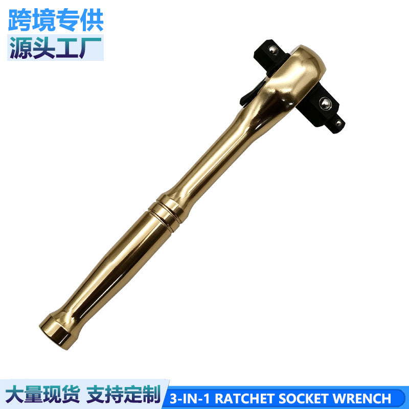 3-in-1 Multi-purpose Reversible Ratchet Socket Wrench 1/2 3/8 1/4 Drive Adjustable Mini Quick Wrench