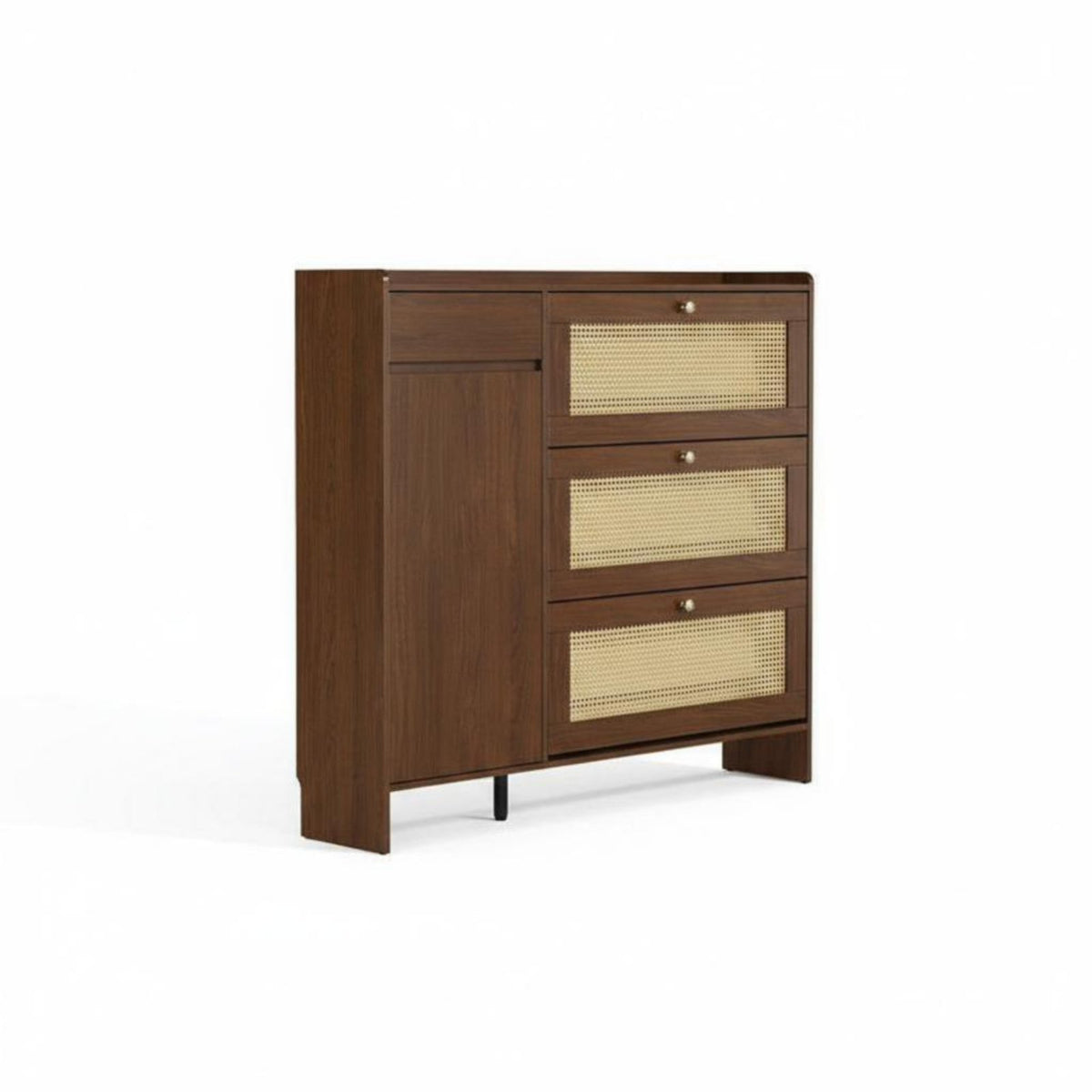 Retro Design Rattan Tip-out Shoe Cabinet Unrestricted Standing Storage Furniture Space-Saving Design Large Capacity for Homeowners, Apartment Dwellers, Families, Entryway, Hallway, Mudroom, Living Room