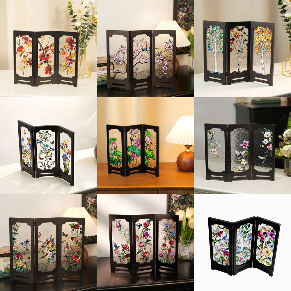 Decorative Tabletop Screen with Faux Relief Glass