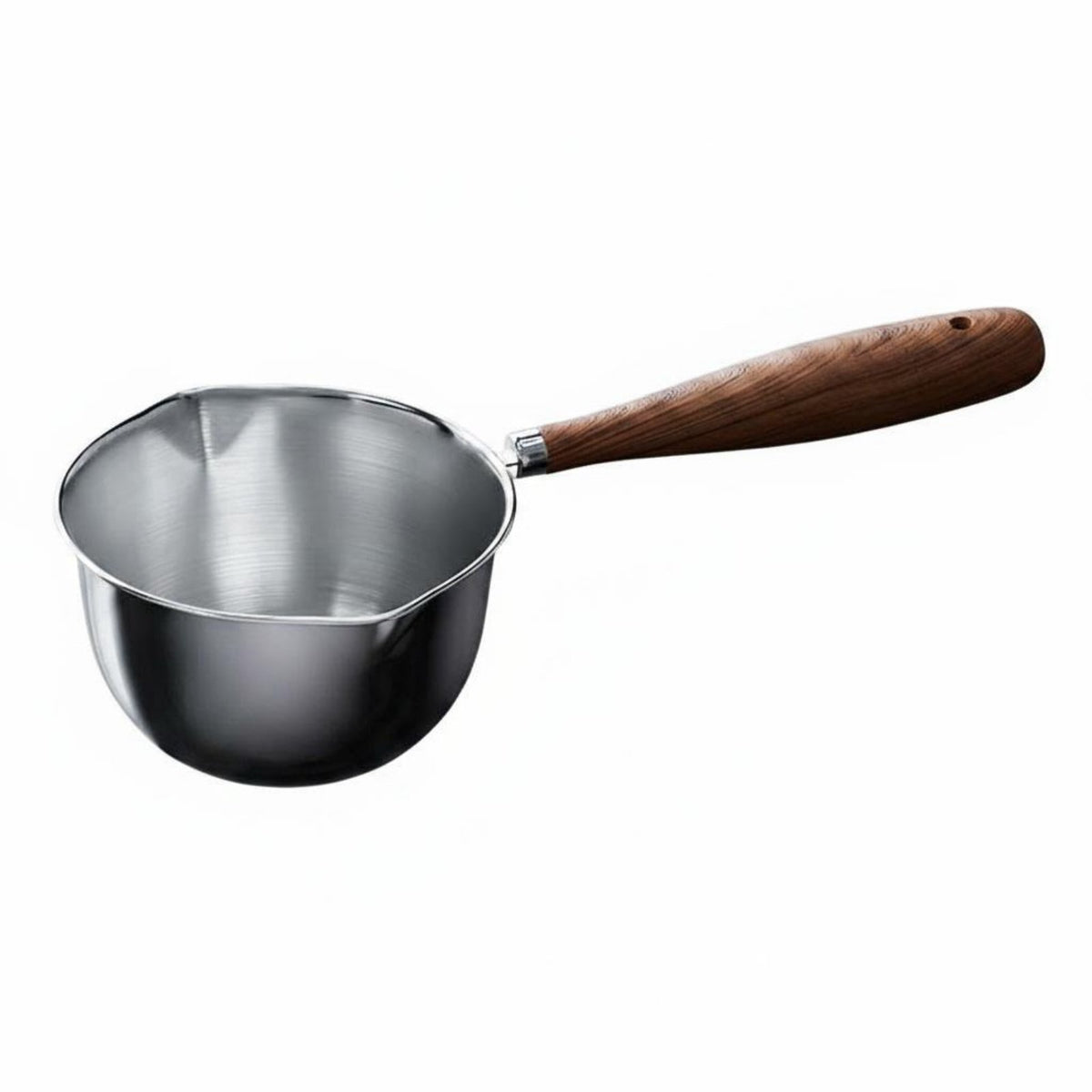 Double Pour Spouts Hot Oil Pouring Pot Wooden Handle Butter Warmer with Spout Multi-Purpose Small Milk Pan Hanging Loop for Home Cooks