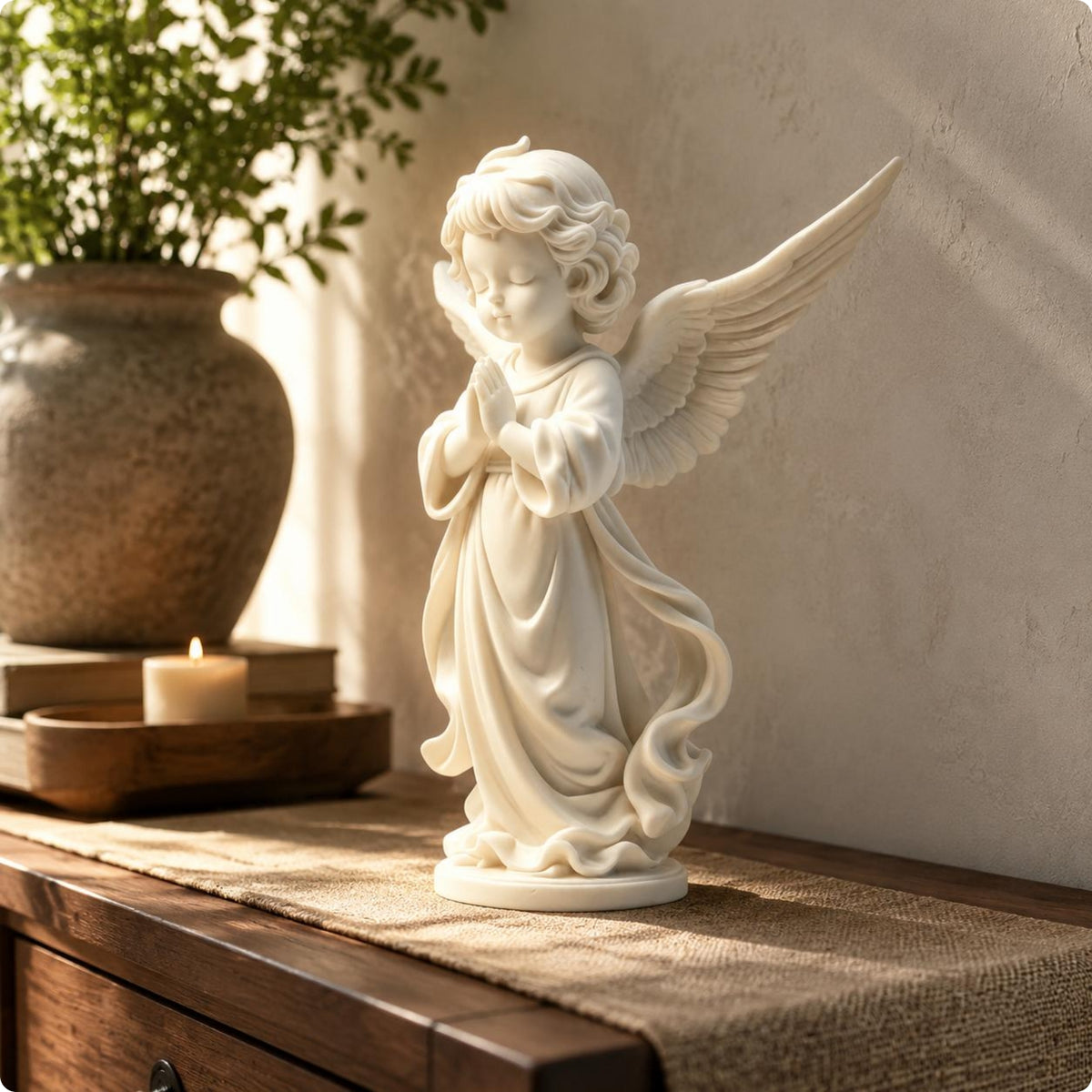 3D-Printed Angel Figurine Spread Wings 3D Printed Angel Figurine White