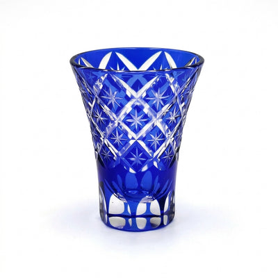 Kiriko-style Glass Sake Set, Sunflower Blue