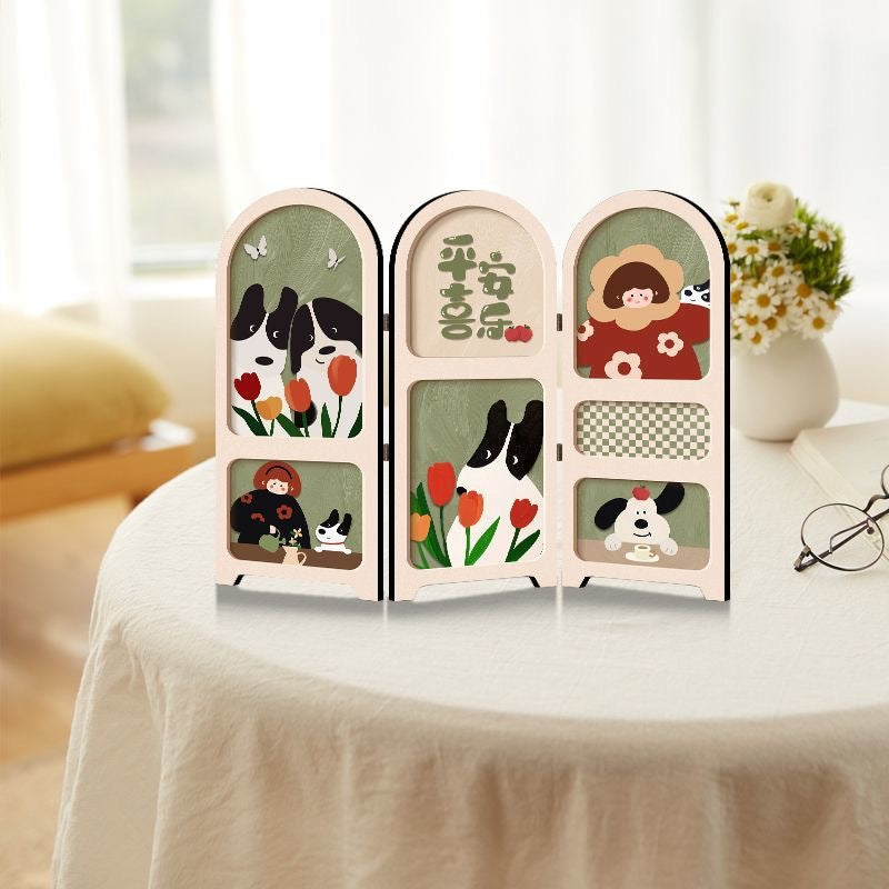 Modern Minimalist Entryway Tabletop Screen Decoration, Cartoon Peace and Joy Living Room TV Cabinet Folding Tabletop Art