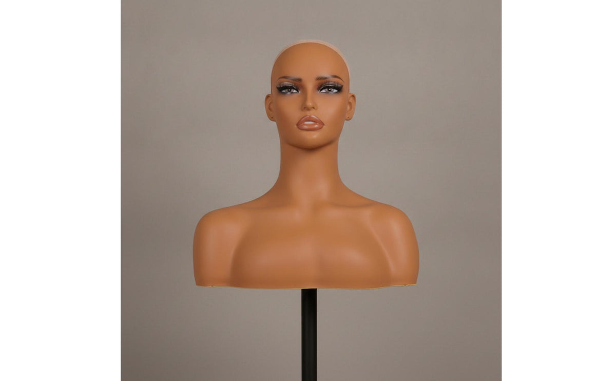 Hairpiece Head with Shoulders Realistic Mannequin Head with Shoulders Long-Neck for Hairstylists, Jewelers, Salons, Studios, Boutiques