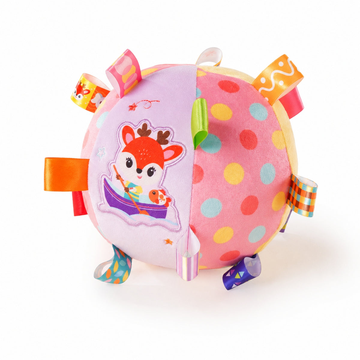 Soft Baby Taggie Ball Embroidered Stuffed Ball with Ribbons Stuffed Toy Tactile for Infants, Babies, Newborns, Tummy Time
