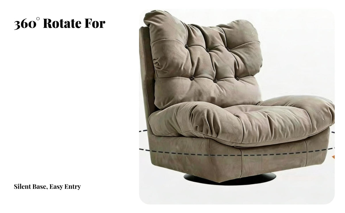 Minimalist Design rotating puffy Armchair designer-inspired Pumpkin rotating Chair soft plush fabric Living Room Furnishing Plush Upholstery for Interior Designers, Home Decorators, Lounge Area, Bedroom, perusing corner, Office