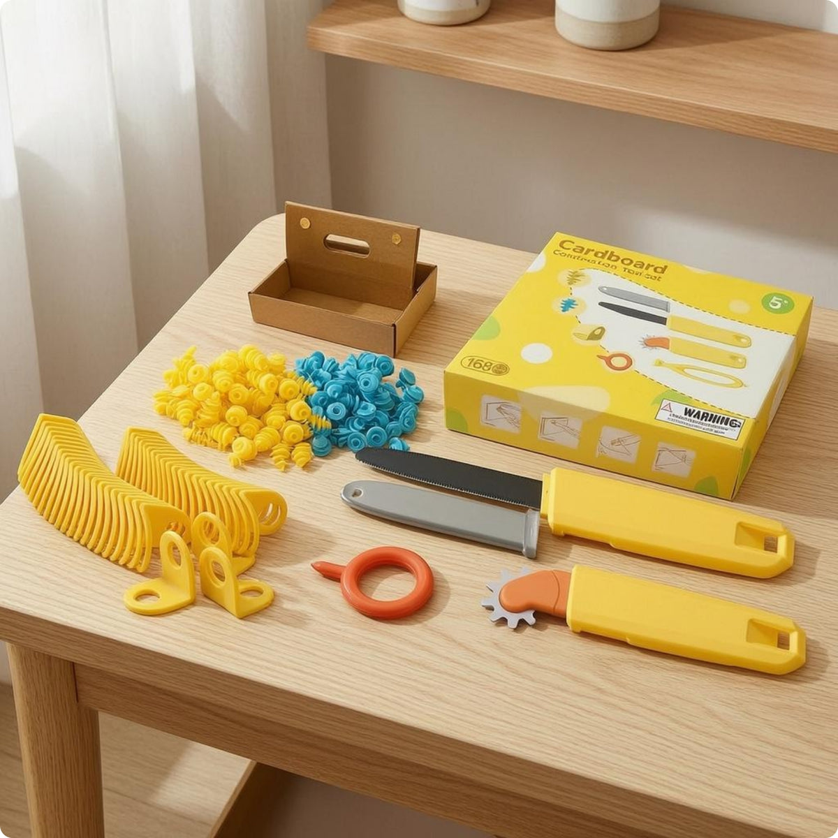 168 Pieces Plastic Fasteners Cardboard Construction Kit Storage Box Educational Play Kit for Children