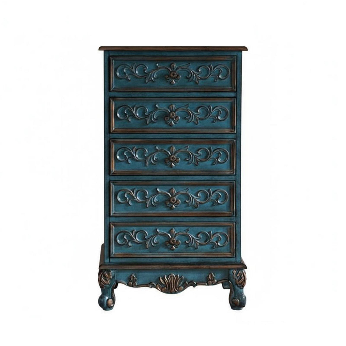 5-Drawer Tall Chest of Drawers North American Country Aesthetic 5-Drawer Tall Chest Retro Design Distressed Finish