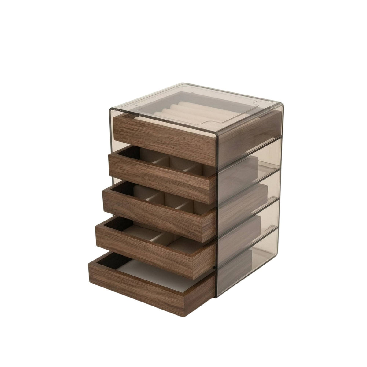 Transparent Jewelry Box with Drawers Rectangular Jewelry Box Compartmented Drawer Organizer Clear for Vanity
