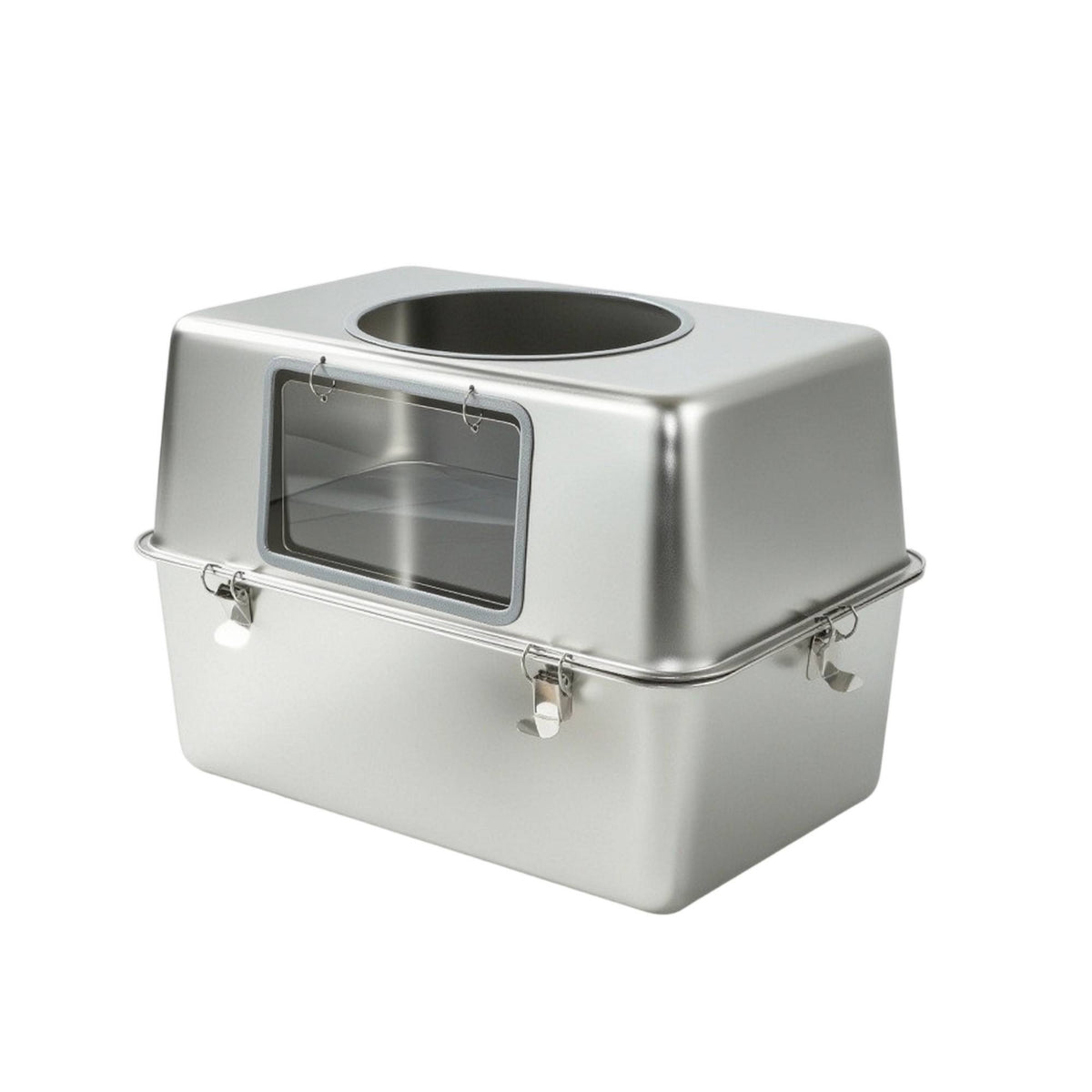 Cat Litter Box Semi-enclosed Stainless Steel Enclosed Easy Clean Front Entry Top Access Non-porous Surface Suitable for Pet Owners Large Cats Home Use