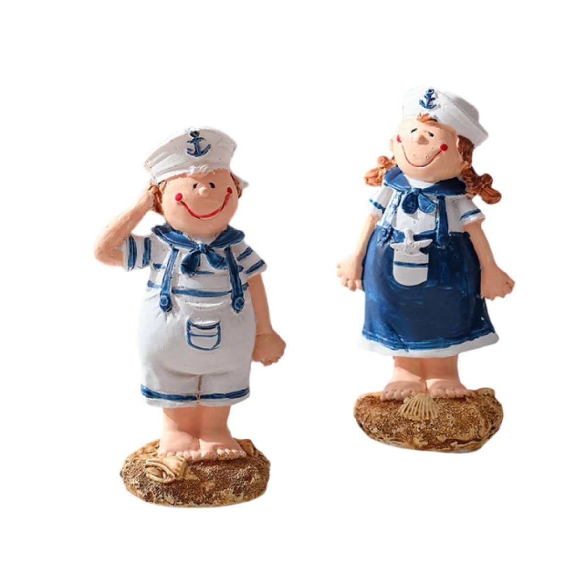 2 Pieces Sailor Figurine Hand-Painted Nautical Figurine Textured Base