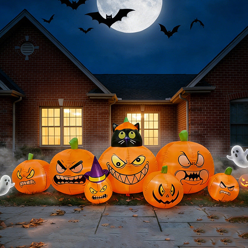 2.4m Halloween Inflatable Pumpkin with Black Cat and Witch Hat LED Decoration