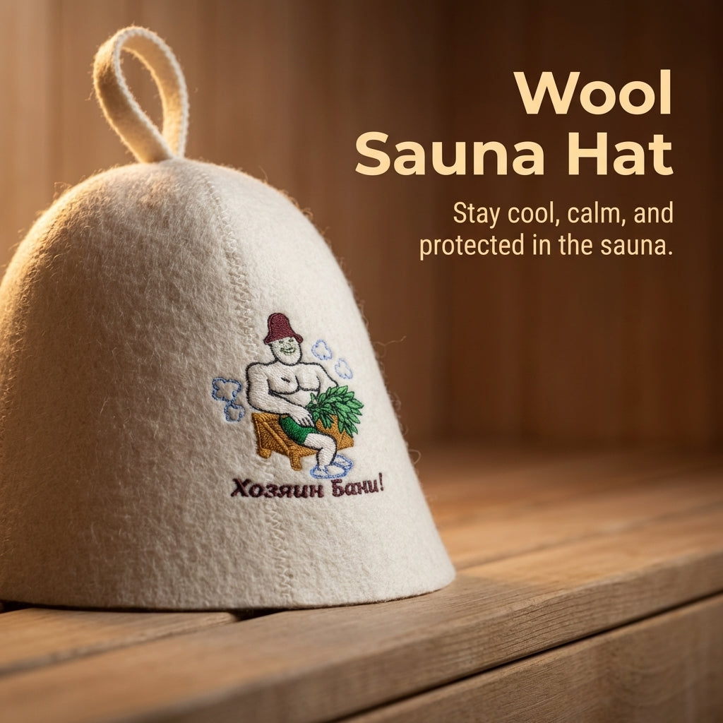 Wool Sauna Hat Heat Resistant, Steam Room Cap for Relaxation, Wellness Cap for Sauna, Highly Absorbent Steam Bath Wool Cap, Sauna Hat with Hooks