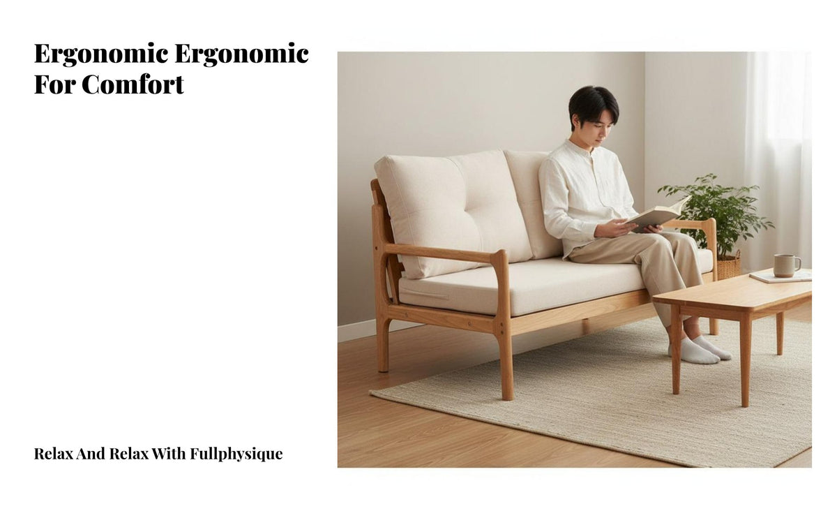 Nordic Design Wooden Frame Settee Japanese design Sofa Minimalist and design Loveseat Small Space perfect for Guesthouse Owners, Apartment Dwellers, Living Room, Reception Area, Bedroom, Study