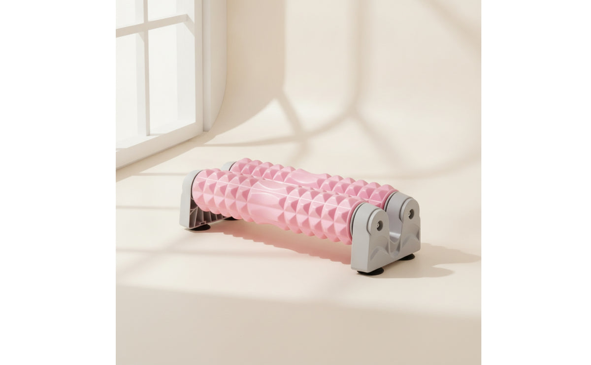 Deep-Tissue Double Roller Massager Textured Foam Roller with Suction Cups Stable for Athletes, Yogis, Home Gym, Floor