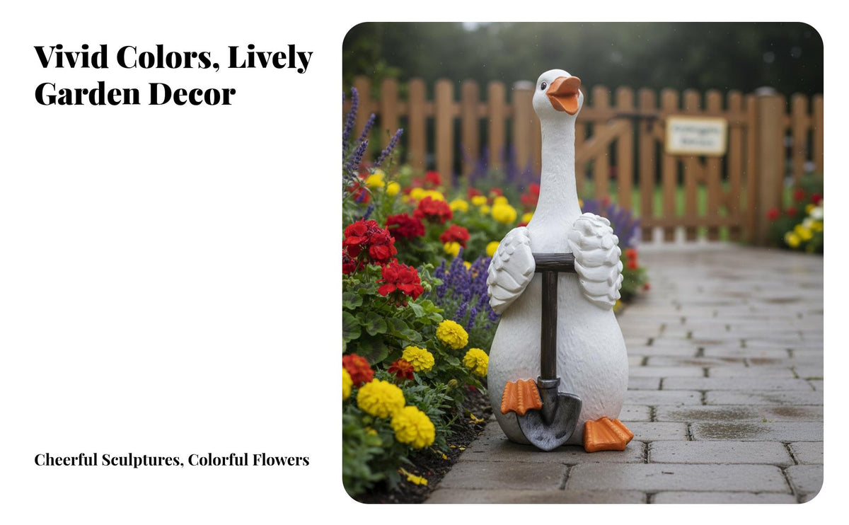 Cartoon Duck Statue Weather Resistant Resin Duck Figurine Adorable Resin Animal Figure for Landscaping, Kindergarten, Patio