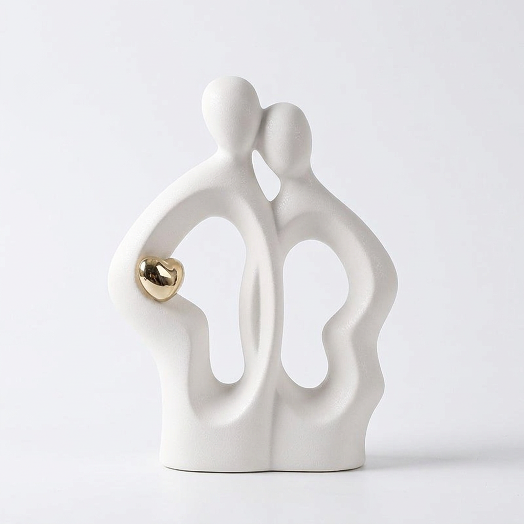 Abstract Couple Statue Hugging, Modern Ceramic Porcelain Figurine Ornaments for #variant:White