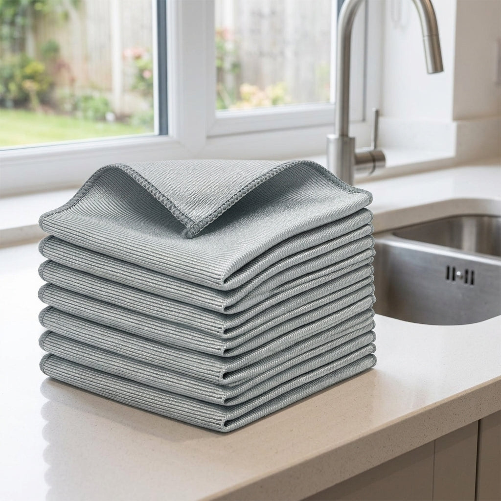 Streakless Microfibre Cloth 10 Pack, Microfibre Cloth 40x40 cm for Glass and Mirrors, Home Cleaning Essentials with Bound Edges and Plain Design