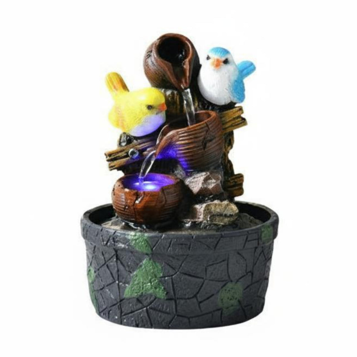 Bird Water Feature Decor Resin Material Mini Indoor Waterfall Fountain Easy Setup Circulating Water Ornament for Desktop