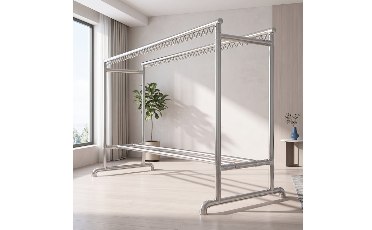 Clothes Clothesline Rack Stainless Steel Clothesline Rack with Double Rod Windproof for Laundry Room, Balcony, Patio
