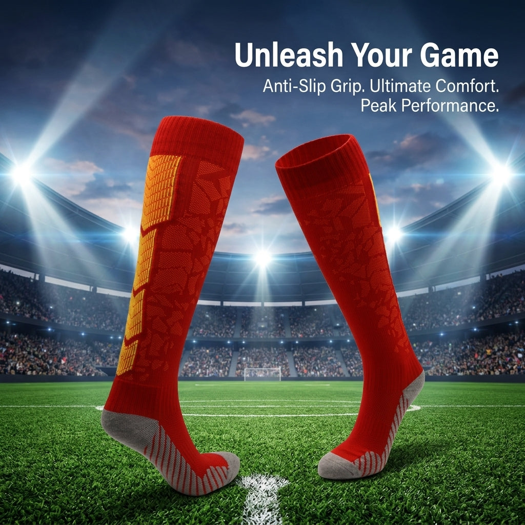 Athletic Moisture-Wicking Socks for Men, Padded for Soccer and Basketball, Anti-Slip Football for Kids, Knee High Sport