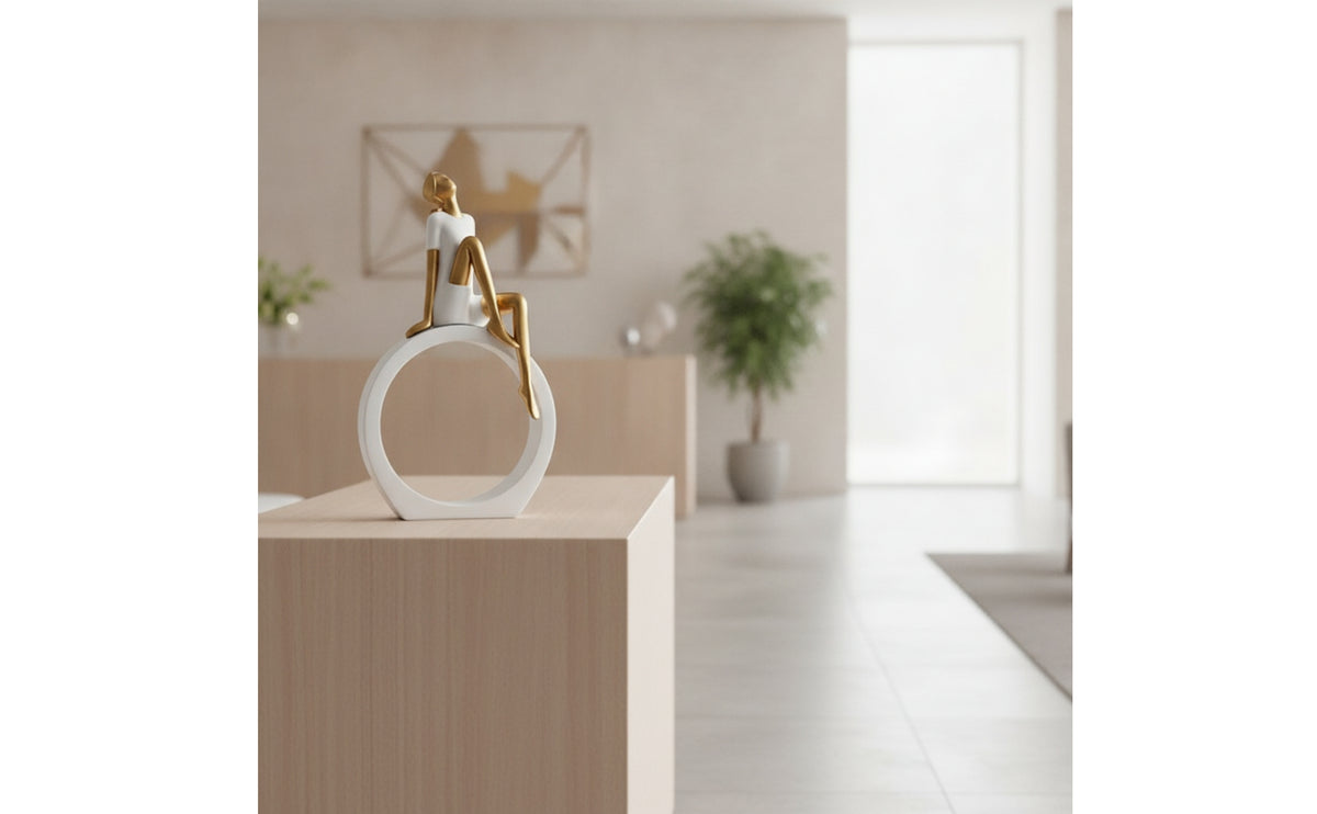 Modern Reading Woman Figurine Minimalist Reading Figurine Sculptural Sculpture with Circlet Base Tabletop for Readers, Art Lovers, Bookshelf, Living Room, Office, Study