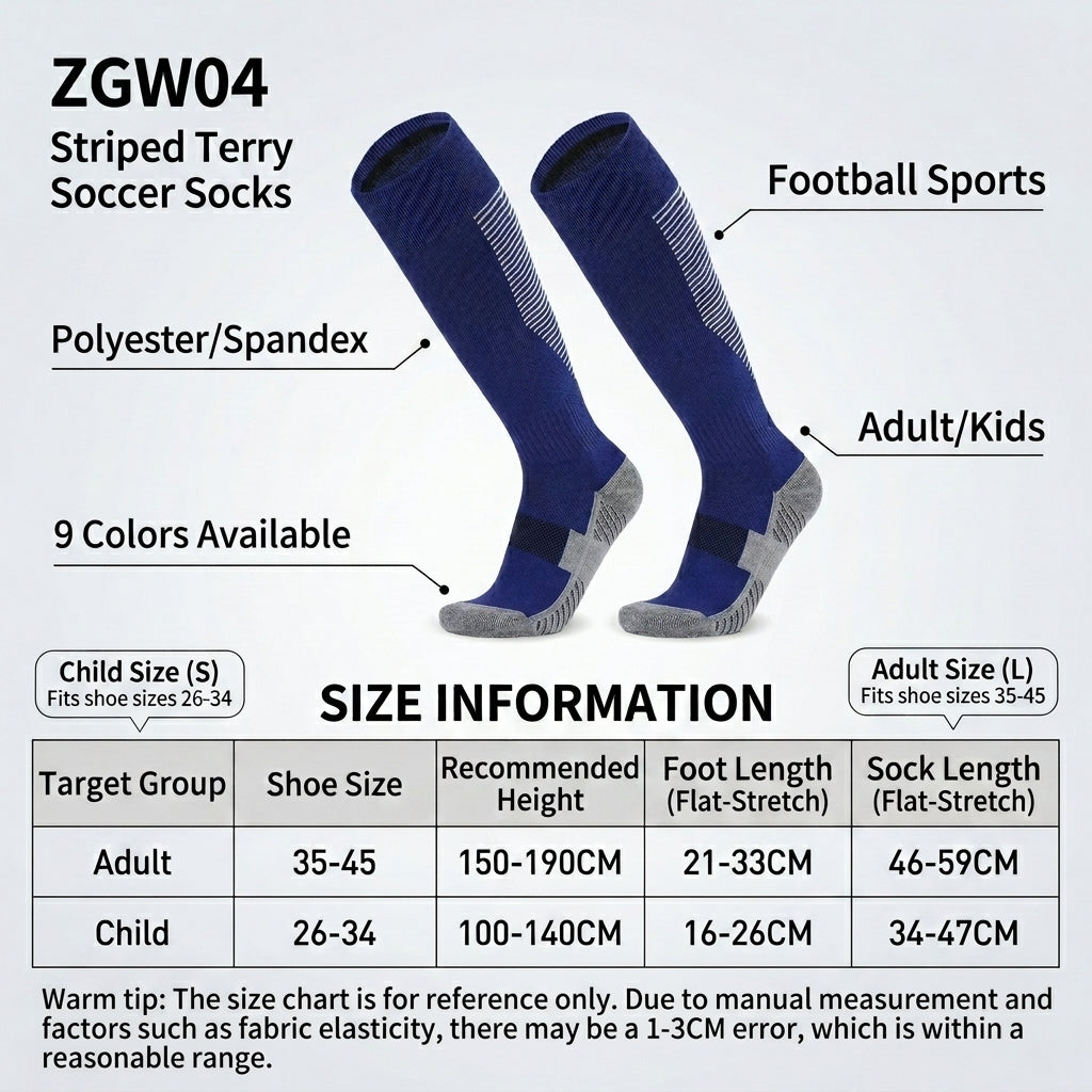 Over-the-Knee Athletic Socks for Soccer, Anti-Slip Cushioned Sports for Men & Kids, Non-Slip Grip Football with Striped Towel Bottom